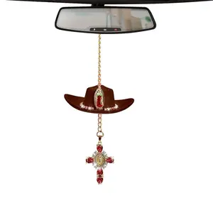 Cowboy Hat Design Car Rearview Mirror Hanging Ornament, Car Interior Decoration, Car Rearview Mirror Hanging Decoration, Universal, Car Interior Accessory
