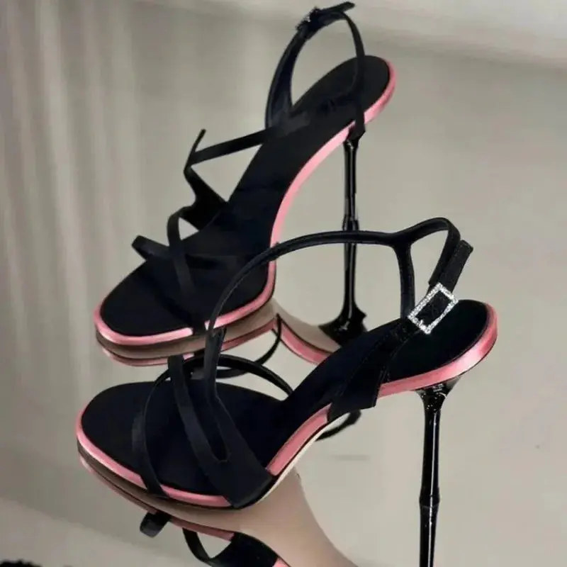 Satin‑Style Color‑Block Stilettos – One‑Belt Summer Heel Sandals