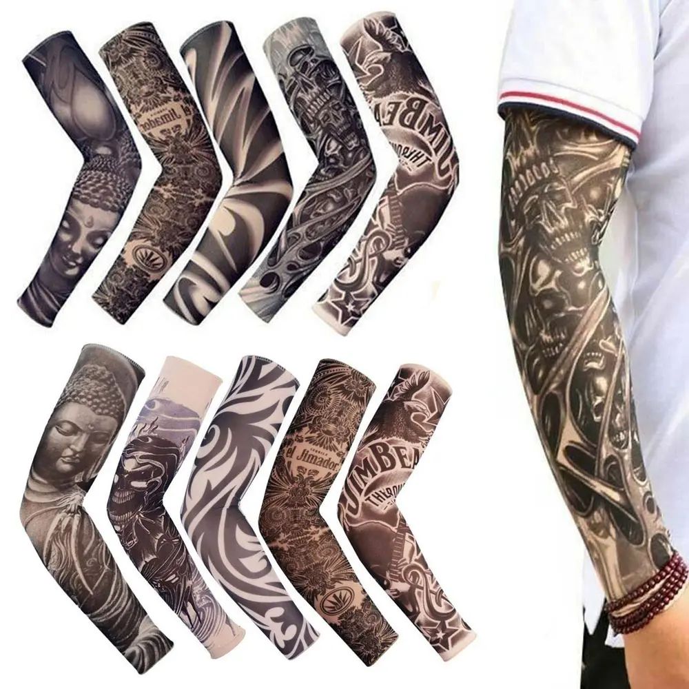Dazone 10PCS Temporary Fake Full Arm Sleeve Tattoos - Cooling Sunscreen Outdoor Gear Sports Accessories for Men Women, Fake Tattoos, Full Sleeve, Cooling Effect, Nylon Blend, Stretchable