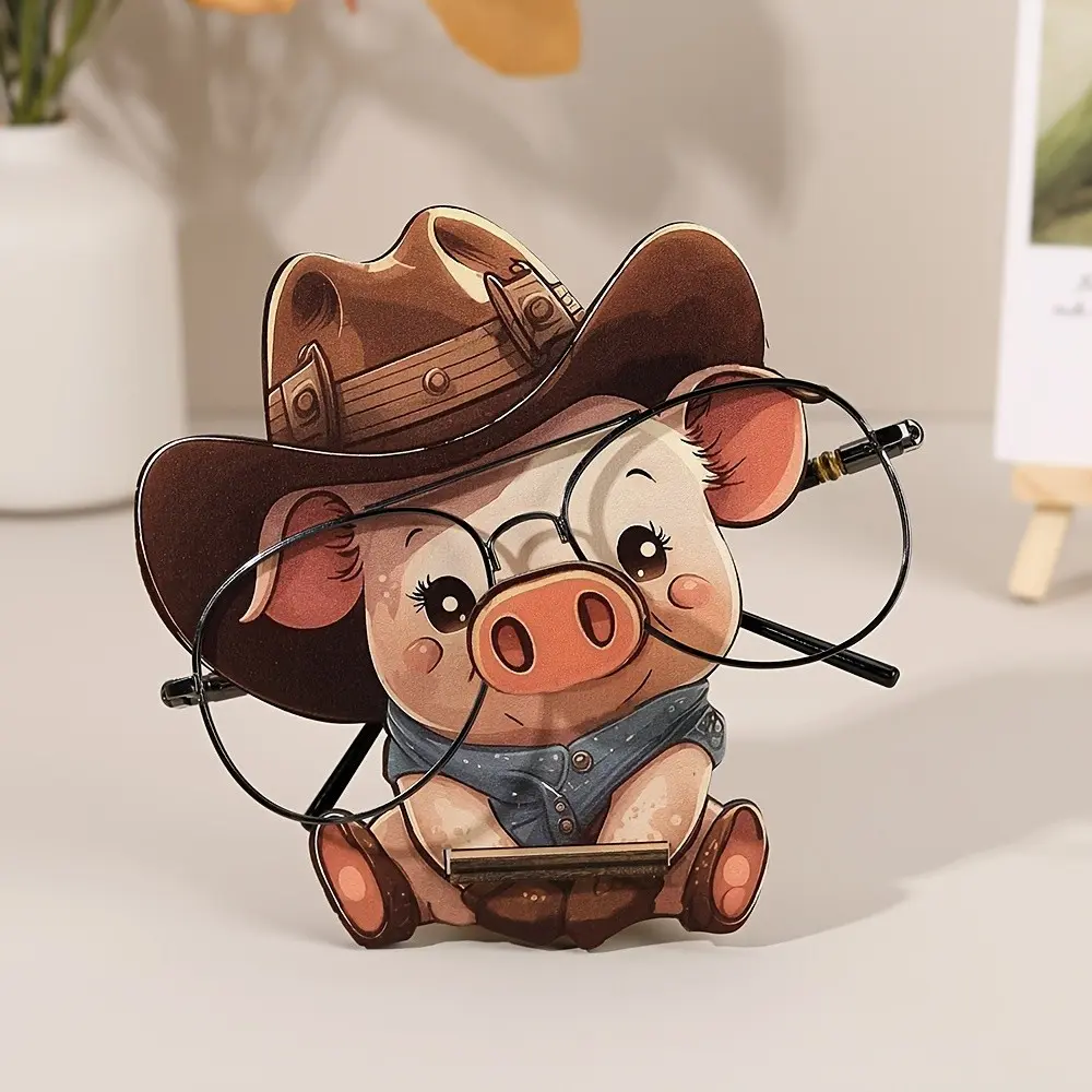 Cute Pig Glasses Frame - Cute, Playful cartoon pig, wooden glasses display frame, suitable for home desks, offices, animal shaped accessories, desk decorations, Eyeglasses Holder, Eyeglass Holder, glasses holders, glasses cases