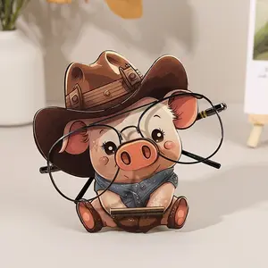 Cute Pig Glasses Frame - Cute, Playful cartoon pig, wooden glasses display frame, suitable for home desks, offices, animal shaped accessories, desk decorations, glasses holders, glasses cases
