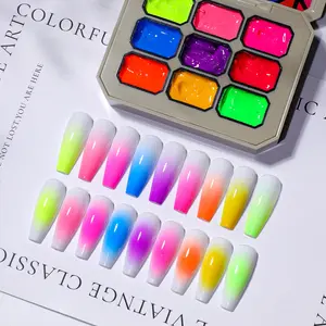 Fluorescent 9-Grid Pat Pat Gel, No-Wipe Translucent Color, Gradient Solid Gel Nail Polish, Nail Supplies – A must-have for nail artists