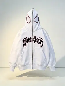 Men's Y2K Fashion Menswear Oversized Zip Hoodie - Spider Graphic, Gothic Letter Print, 2 Color Options, Fall & Winter Casual Streetwear Jacket Menswear Tops Pullover Long Sleeve