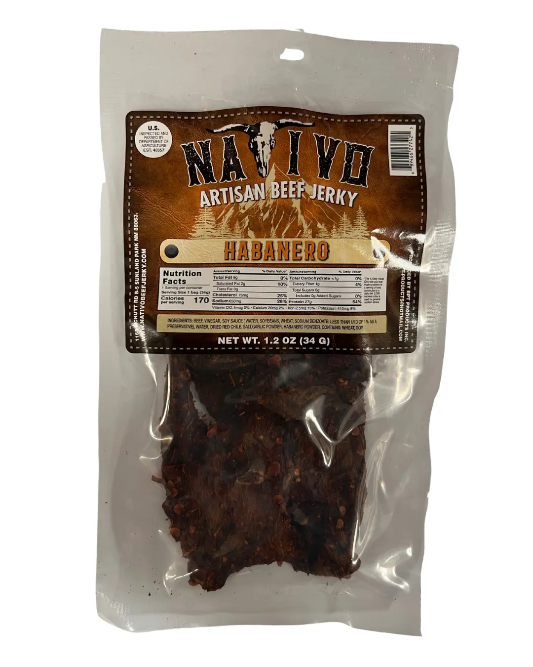 Nativo Artisan Beef Jerky Habanero Flavor - Fiery Hot & Bold Flavor with Real Habanero Peppers - 1.2 Oz Pack