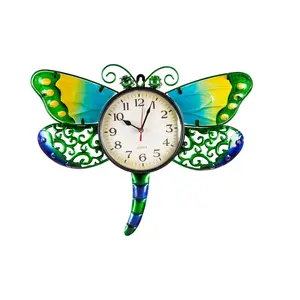 Evergreen Metal and Glass Shaped Wall Clock, Dragonfly