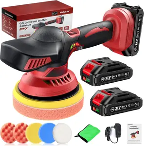 Cordless  Buffer Polisher kit w/ 2x2000mAh 21V , 6 Inch  buffer Waxer Kit w/ 6 Variable Speed & Extra 10 count Attachments, Polisher for  Detailing,Boat Sanding,Scratch Removing