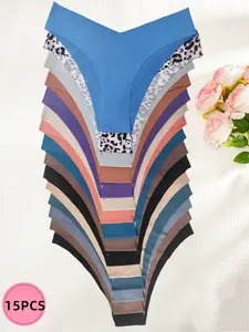 DY 15PCS Women's Low-Rise Cheeky Panties Soft Skin-Friendly Minimalist Style Wave Edges Quick-Dry Hand-Washable Solid Colors Womenswear Everyday Pieces
