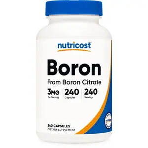 Nutricost Organic Boron Vitamin Dietary Supplement - 3mg per Capsule, 240 Gluten-Free Vegetarian Capsules, 240 Servings