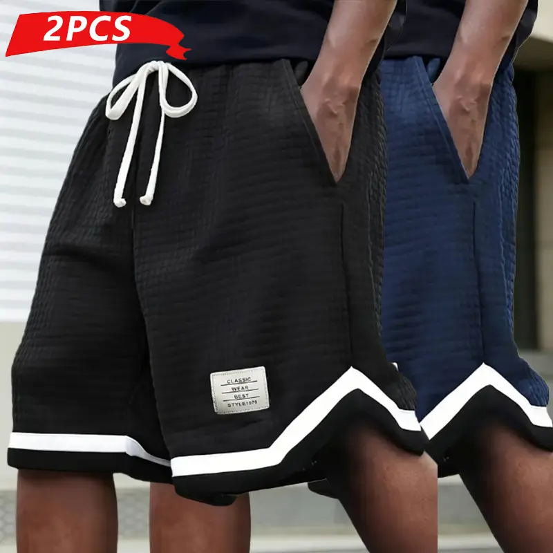 2-Pack Plus Size Men’s Casual Plaid Waffle Knit Shorts — Drawstring Waist and Pockets, Breathable Summer Outdoor Shorts, Large Fit for Tall Men, Fashionable, Trendy, Comfortable Design