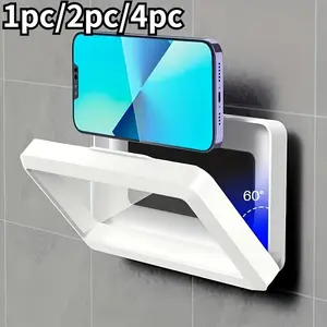 360° Rotatable Waterproof Abs Shower Phone Holder, Anti-Fog Transparent Stand, Bathroom & Toilet Use, Compatible with Plastic Shower Curtains, Smartphone Holder
