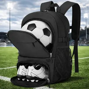 Athletic Extra Storage Mesh Pockets Backpack - Soccer Basketball Ball Holder, Large Sports Equipment Bag with Separate Shoe Compartment for Football Training, Gym, Athletic Backpacks, Extra Storage Backpacks