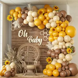 140-Piece Bee-Themed Balloon Garland Kit with Brown, Mustard, Yellow, Sand, and White Balloons for Sunflower, Gender Reveal, Baby Shower & Birthday Parties