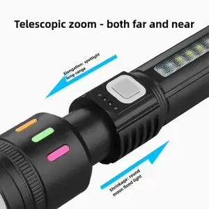 ZOOM FLASHLIGHT 5 Modes & COB Side Light | Type-C Fast Charging, Real-Time Battery Indicator | Super Bright & Long Shot, Perfect for Outdoor/Camping/Emergency!