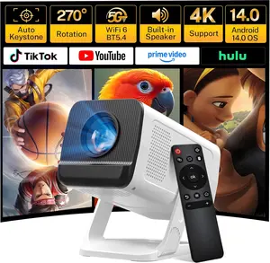 Mini Portable Projector for Bedroom with WiFi and Bi-directional Bluetooth 1080P 4K Support Smart Android 14 OS Auto Keystone Compatible with Netflix, YouTube, Prime Video, Home Theater Gift