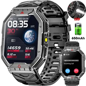 2.1-inch men's outdoor smart watch, Fitness Smartwatch, Sports tracking smartwatch, with fitness tracker, answering/calling/peeperator, 100+ sports mode, 1ATM waterproof sports watch, suitable for Android and IPhone devices, Sports Tracking Wristwatch