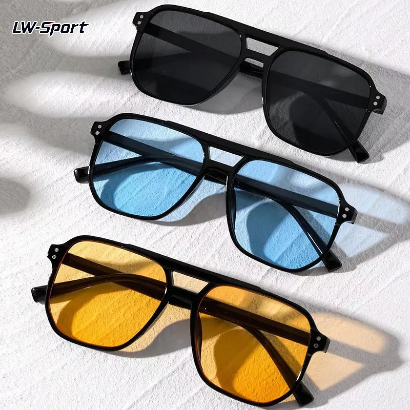 Retro 70s Double Bridge Aviator Sunglasses | Y2K Aesthetic Square Light Blue Tinted Lens Eyewear | Unisex Mens Womens Frame PC Fashion Sunglasses | Beach Vacation Festival Outfit Daily Wear Decorative Glasses