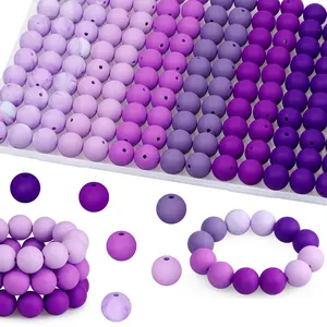 115pcs Silicone Beads, 15mm Mix Color For Keychain Making, Rubber Beads For DIY Crafts, Bracelets, And Necklaces - Silicone Beads Bulk, Round Silicone Beads For Pens(Six Shades Of Purple)
