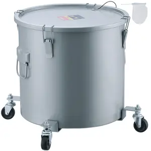 VEVOR Fryer Grease Bucket, TikTokShopBlackFriday, 16 Gal Oil Disposal Caddy with Caster Base, Carbon Steel Rust-Proof Coating, Oil Transport Container with Lid, Lock Clips, Filter Bag for Hot Cooking Oil Filtering, Gray Handy Hanging