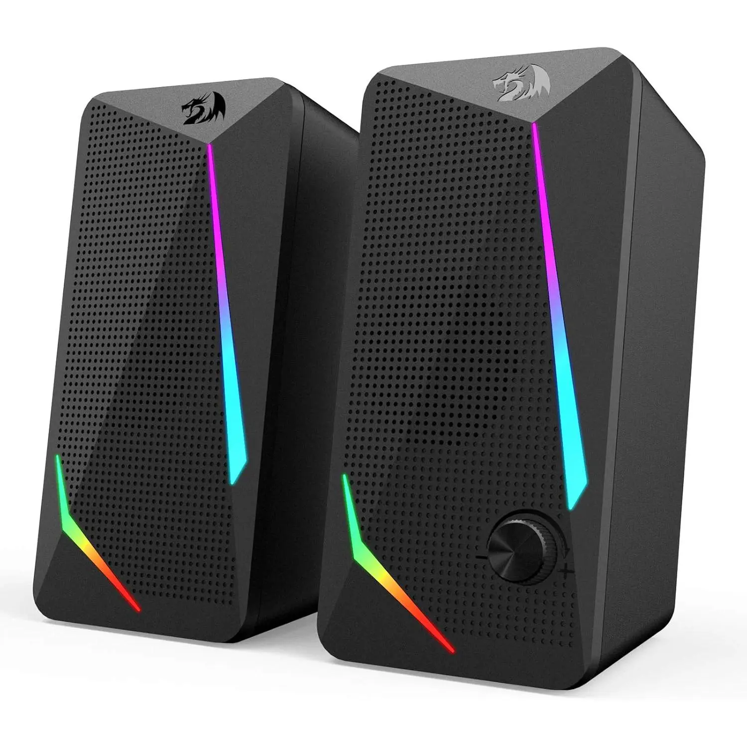 Redragon GS510 RGB Wired Desktop Speakers, 2.0 Channel PC Sound System with Enhanced Stereo Core, 4 LED Backlight Modes, Enhanced Bass, Easy-Access Volume Control, USB-Powered & 3.5mm Cable