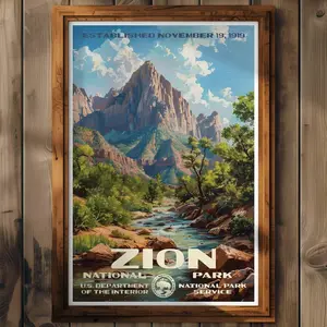 Zion National Park Poster, Utah Travel Print, Scenic Home Decor, Hiking Wall Art Painting, Adventure Gift for Nature Lovers