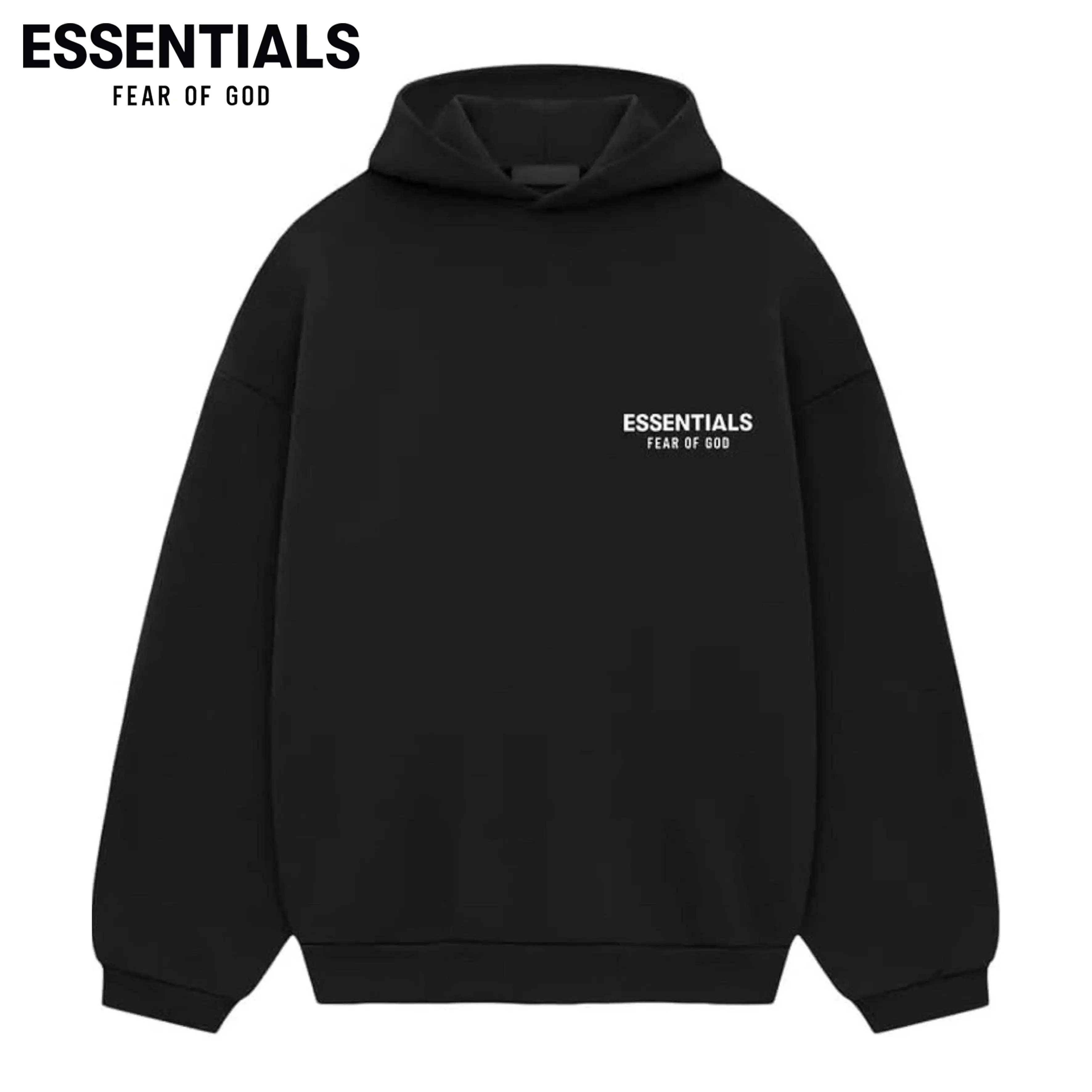 Fear of God Essentials SS24Hoodie Black Heavyweight Fleece Oversized Pullover Sweatshirt Unisex