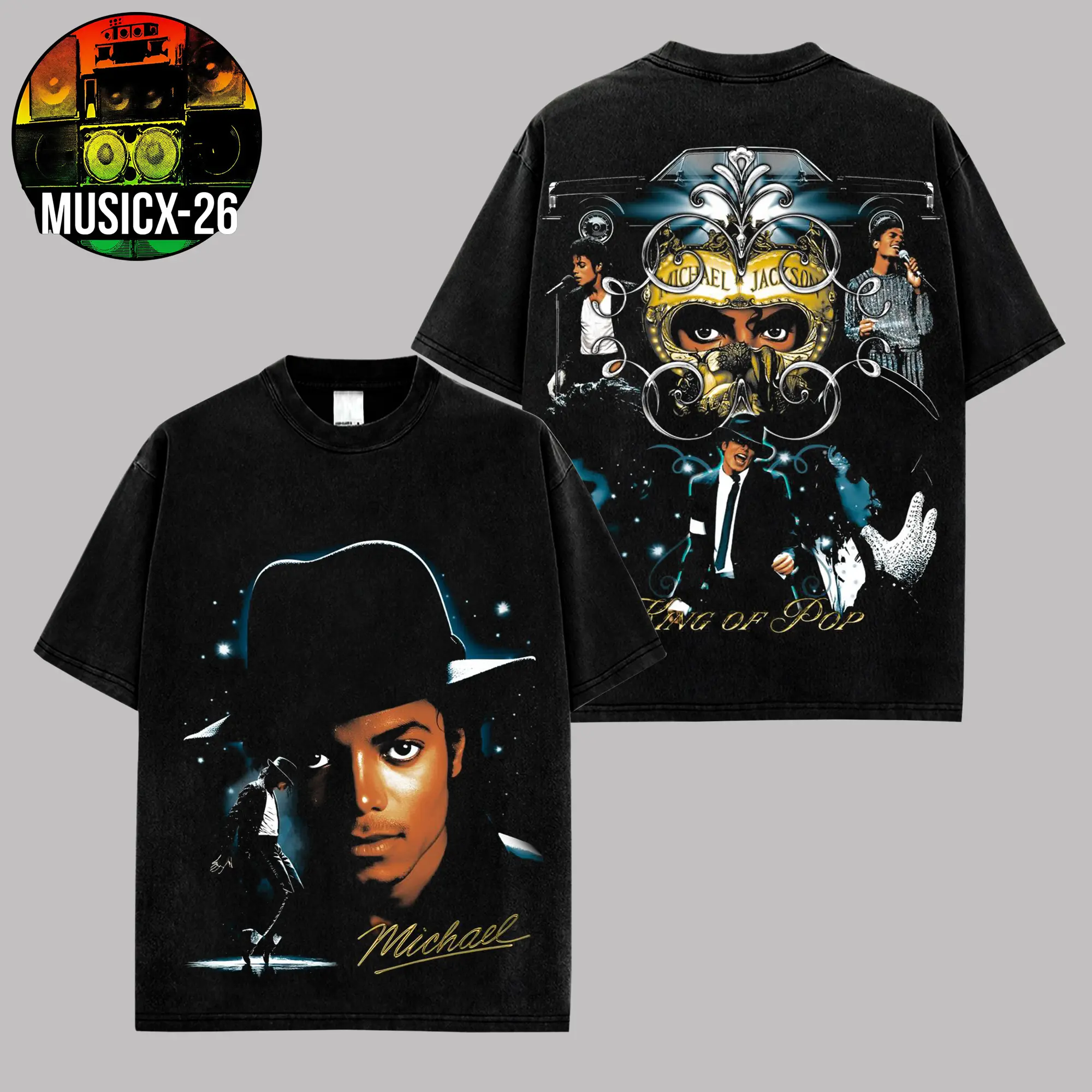 [X-26] Michael Jackson 'King Of Pop' Graphic High-Quality Cotton T-Shirt, Vintage Michael Jackson Retro Concert Collage Fan Merch Tee, King of Pop Classic Dance Pose Graphic Shirt, MJ Collector Edition Music Fan Gift Tee