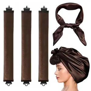 4-in-1 Heatless Curling Rod Set - Velvet No-Heat Hair Rollers with Silk Scarf, Sleep-in Damage-Free Styling Tool for Long to Medium Hair