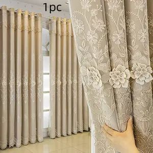 European Style Double Layer, Embroidered Lace Top, Blackout Polyester Bottom, Living Room & Bedroom Decor, Multiple Colors Available, Home Decoration Window Curtain