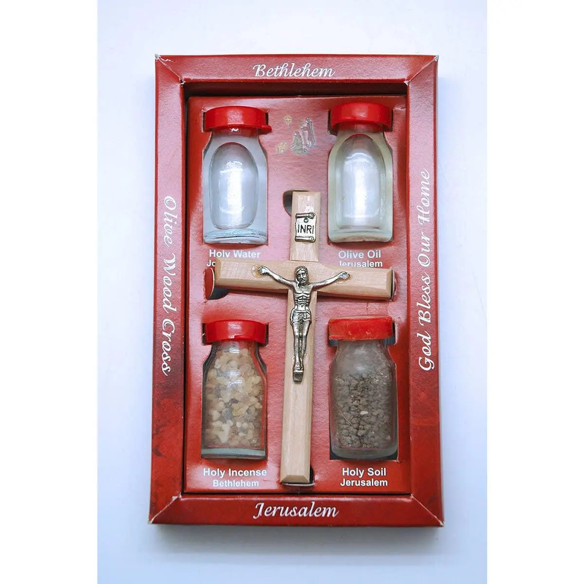 Holy Land Crucifix Religious Decorations Set - Christian Collectibles, Christianity-Themed Jerusalem Items, Sacred Decor with Cross Motif, Bethlehem Holy Incense for Home