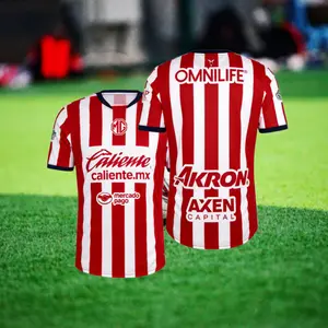 2425 Chivas CD Guadalajara Home Jersey Vintage Mexico Red and White Stripe Short Sleeve Top Football Jersey