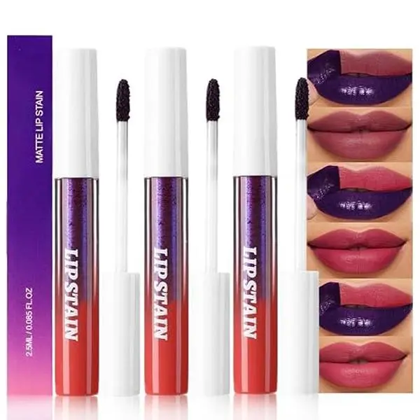 3Pcs Peel Off Lip Stain Tints, Maroon Mauve Nude Brown Matte Liquid Lipstick Lip Stain Long Lasting Waterproof for Women, Non-stick Cup Lipstick Peel Off Highly Pigmented Smudge-proof Liptint