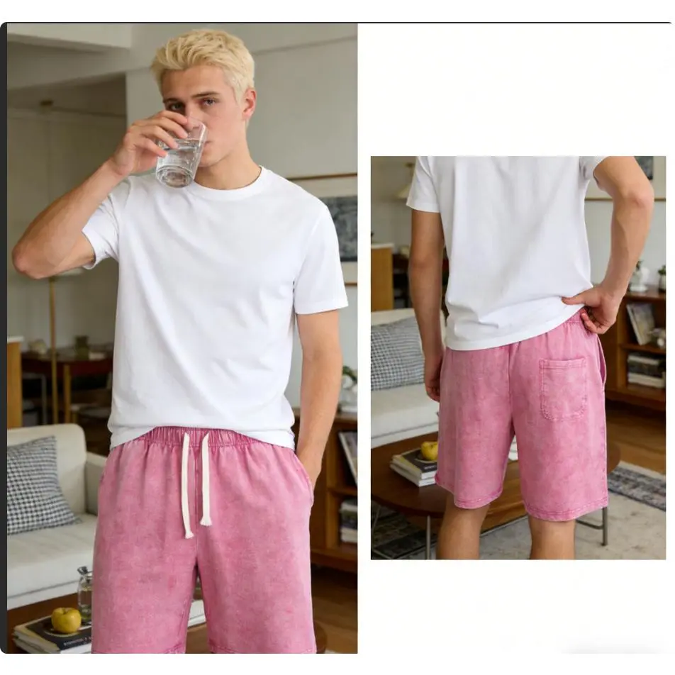 Wayii Fashion 2PC Women's Acid Washed Shorts Athletic Vintage Short Cotton Heavyweight Elastic Waist Streetwear Sweatpants Unisex Design Perfect for Men & Women