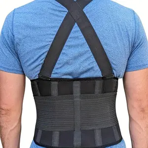 Reliable Support] Adjustable Lumbar Support Belt - Black Polyester, Secure Fit, Sturdy Construction, Ideal for Heavy Lifting, Construction & Industrial Tasks