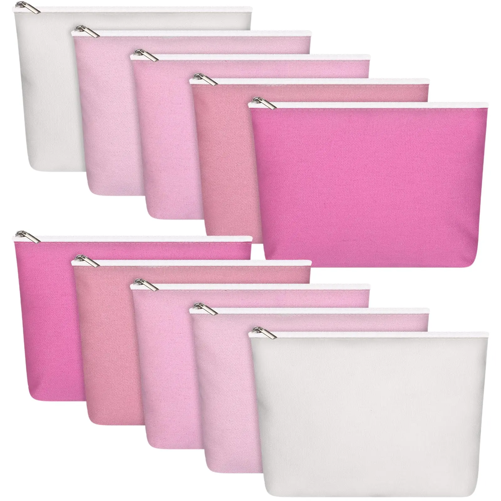 10 Pcs Blank Canvas Makeup Bags for Women, DIY Fabric Toiletry Pouches with Zippers, Multi-Purpose for Travel, Bridal Shower & Mother's Day Gifts - Pink