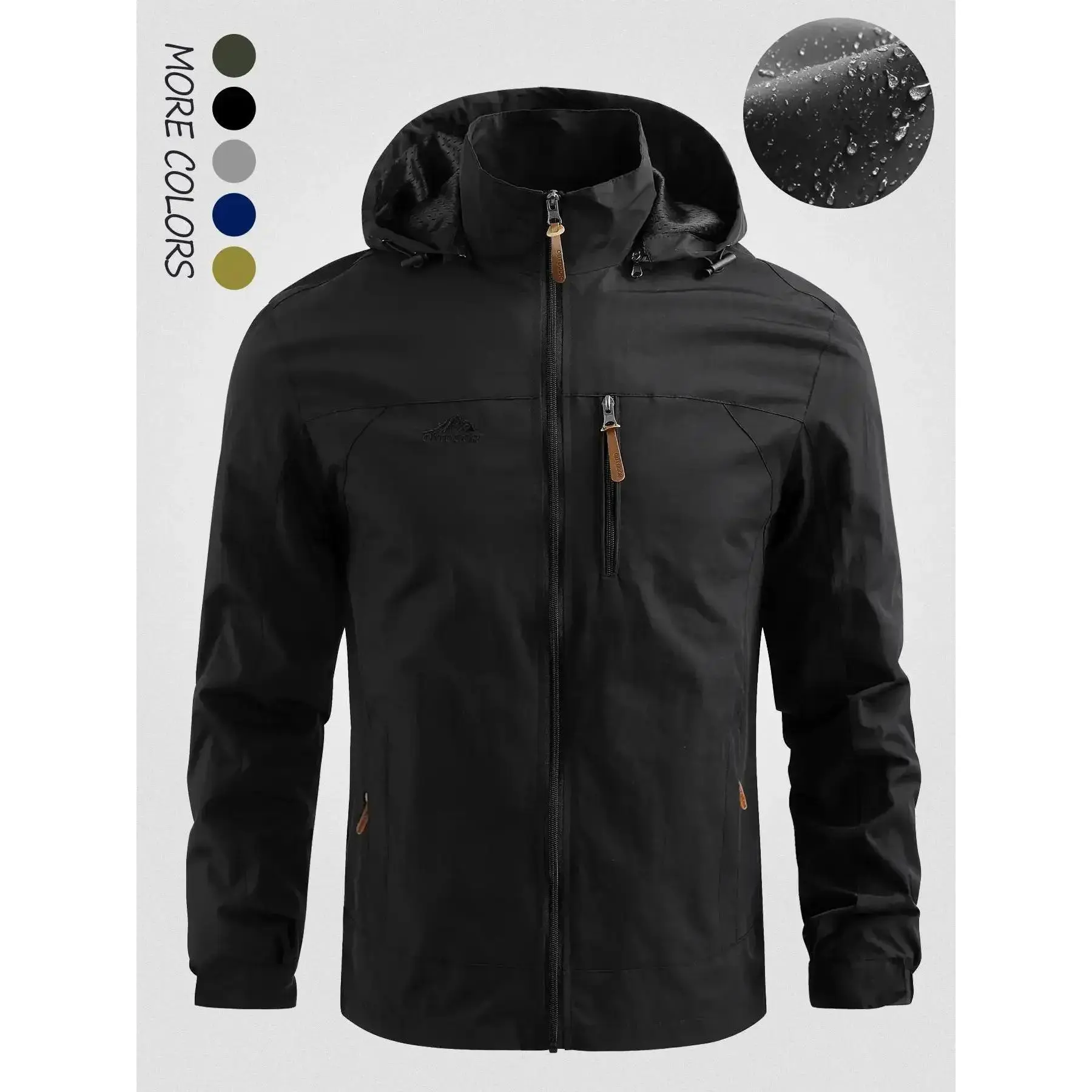 Men's Letter Embroidery Zip Up Hooded Jacket, Casual Regular Fit Waterproof Coat for Daily Outdoor, Fall Outfits 2024, Jackets for Men, Men Clothing for Fall Tops