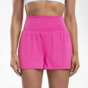 2-piece ultra-high waist back pocket and side hidden pocket integrated yoga shorts set sports yoga shorts high waist fake two-piece outdoor fitness pants invisible pocket pants breathable quick-drying training clothes athletic women