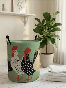 1 piece of colorful rooster pattern 2D printed open storage box, Decorative Storage Basket, double handle reinforcement + foldable storage | dirty laundry storage/toy organization/home decoration all-in-one