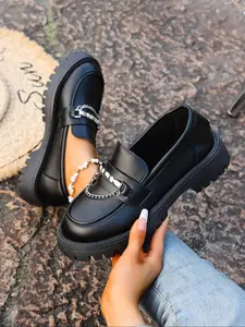 Women's Fashion Chain Decorated Loafers, Casual Comfortable Flat Shoes for Daily Wear, Lightweight Breathable Shoes for Women & Girls, Running, Fashionable Flats