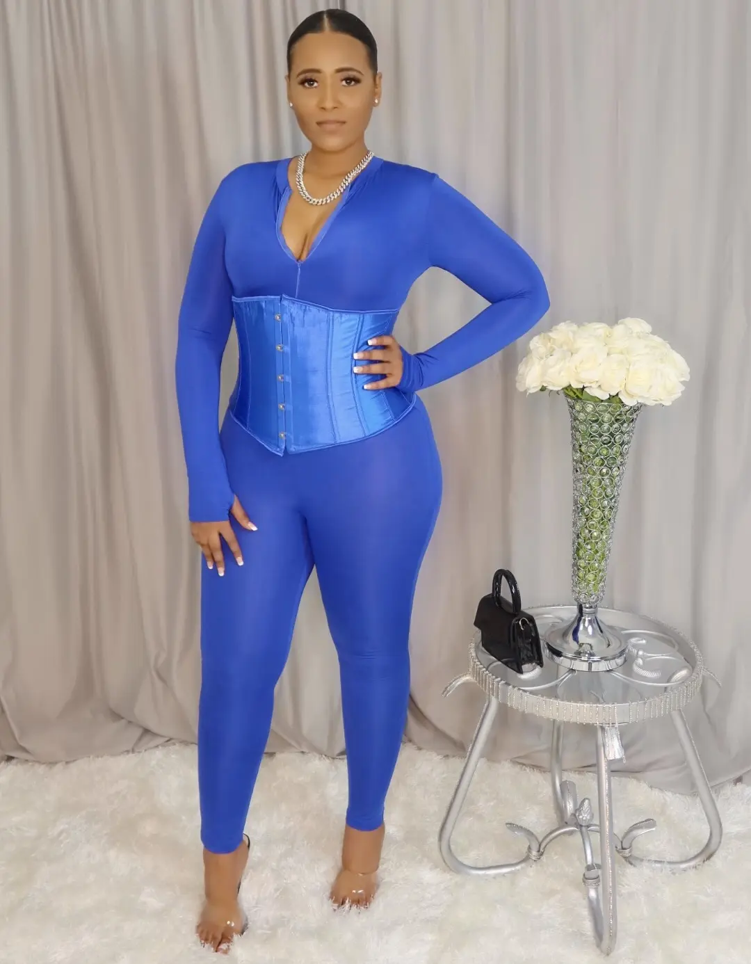 Get Bodied Corset Jumpsuit Club Womenswear Stretch Overalls with Corset Zipper Jumpsuit for Women