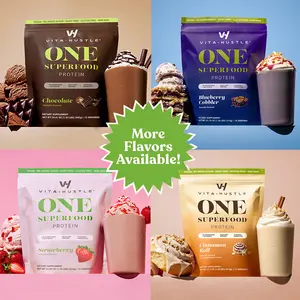 VitaHustle One Superfood High Protein Powder - 20G Plant Protein All-in-One Shake, KSM-66 Ashwagandha, Vitamins, Daily Greens, Adaptogens, Pre+Probiotics, Vegan, Dairy-Free, Gluten-Free, Non-GMO