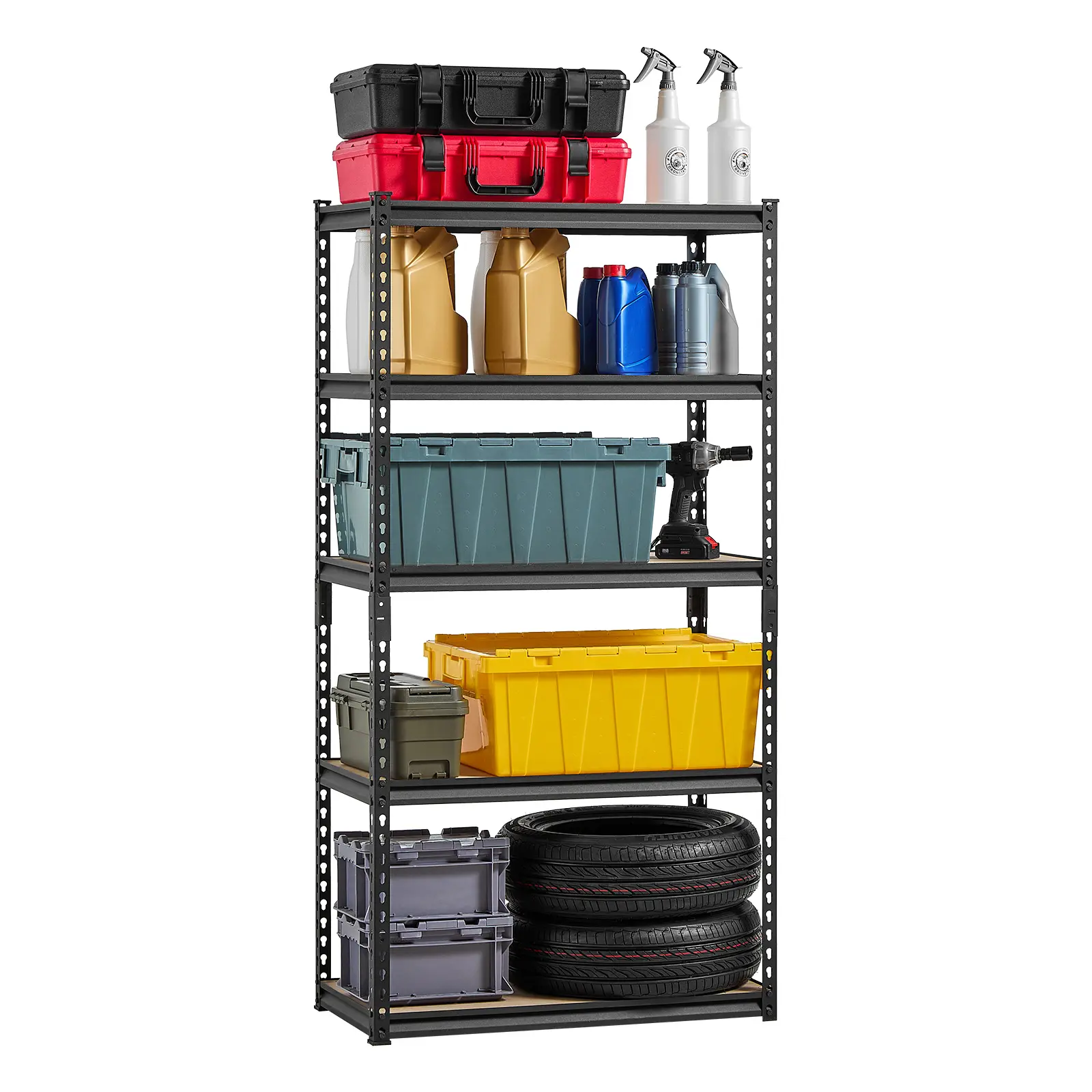 VEVOR Adjustable Garage Shelf - 5-Tier SPCC Coated Carbon Steel Storage Rack, 16" D x 32" W x 62.8" H, 2000 lbs Total Capacity, 2-Rack Flexibility, Easy Installation for Garage, Basements, Home Organizer (Father's Day Gift Option)
