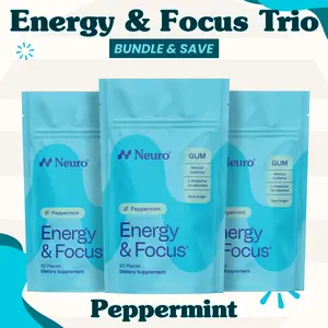 Energy & Focus Trio - Caffeine Gum - Peppermint (3-Bulk Pouches)