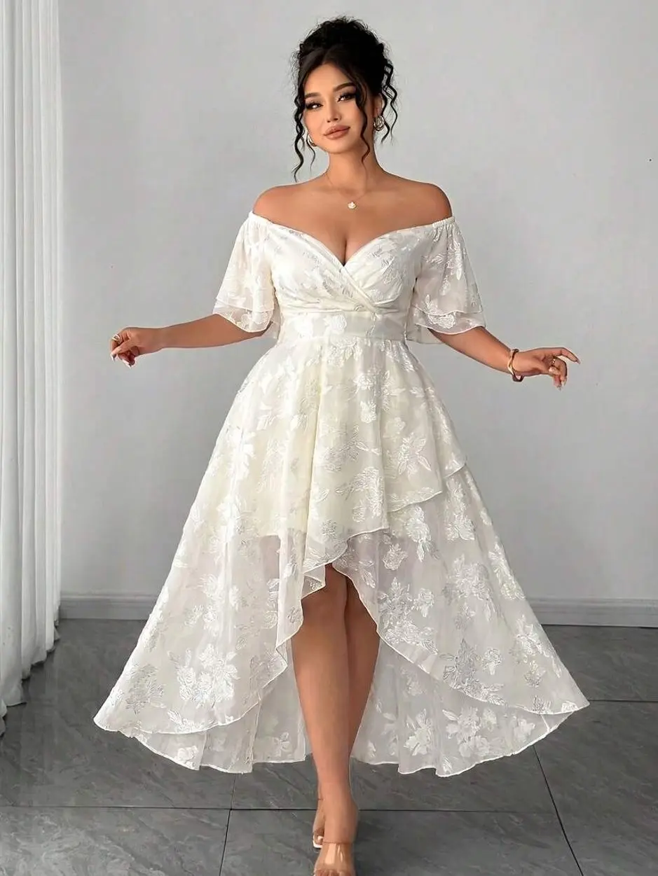 ✨ Elegant Plus Size Mint Green Dress, Puff Sleeve Jacquard Maxi Dress With Lace Hem For Weddings And Celebrations.