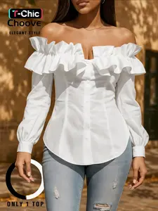 Elegant One Shoulder Blouse Shirt Top for Women, Ruffle Ruched Design, Slim Fit, Perfect for Daily Wear, Dates, Commuting