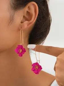 Colorful Floral Drop Earrings for Women, Chic Design in Bright Rose and, Statement Jewelry for Fashion Lovers