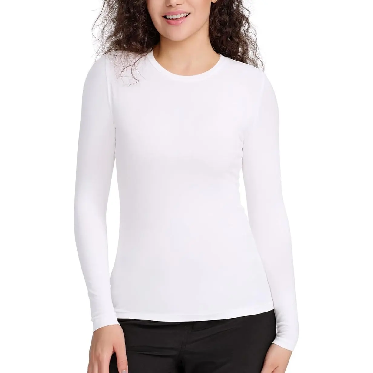 Women's Long Sleeve Scrub Undershirt Soft Comfort Underscrub Tee, Breathable Stretch Crew Neck Medical Undershirt for Nurses Doctors Healthcare Workers, Lightweight Slim Fit Work Layer Shirt