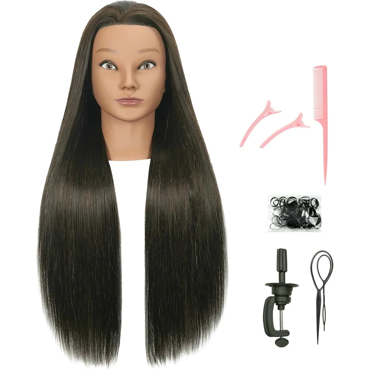 80% Real Human Hair Mannequin Head with Stand, 30in Brown for Braiding, Styling Updos, Curling Practice & Salon Display – Supports Curly Hair Routine