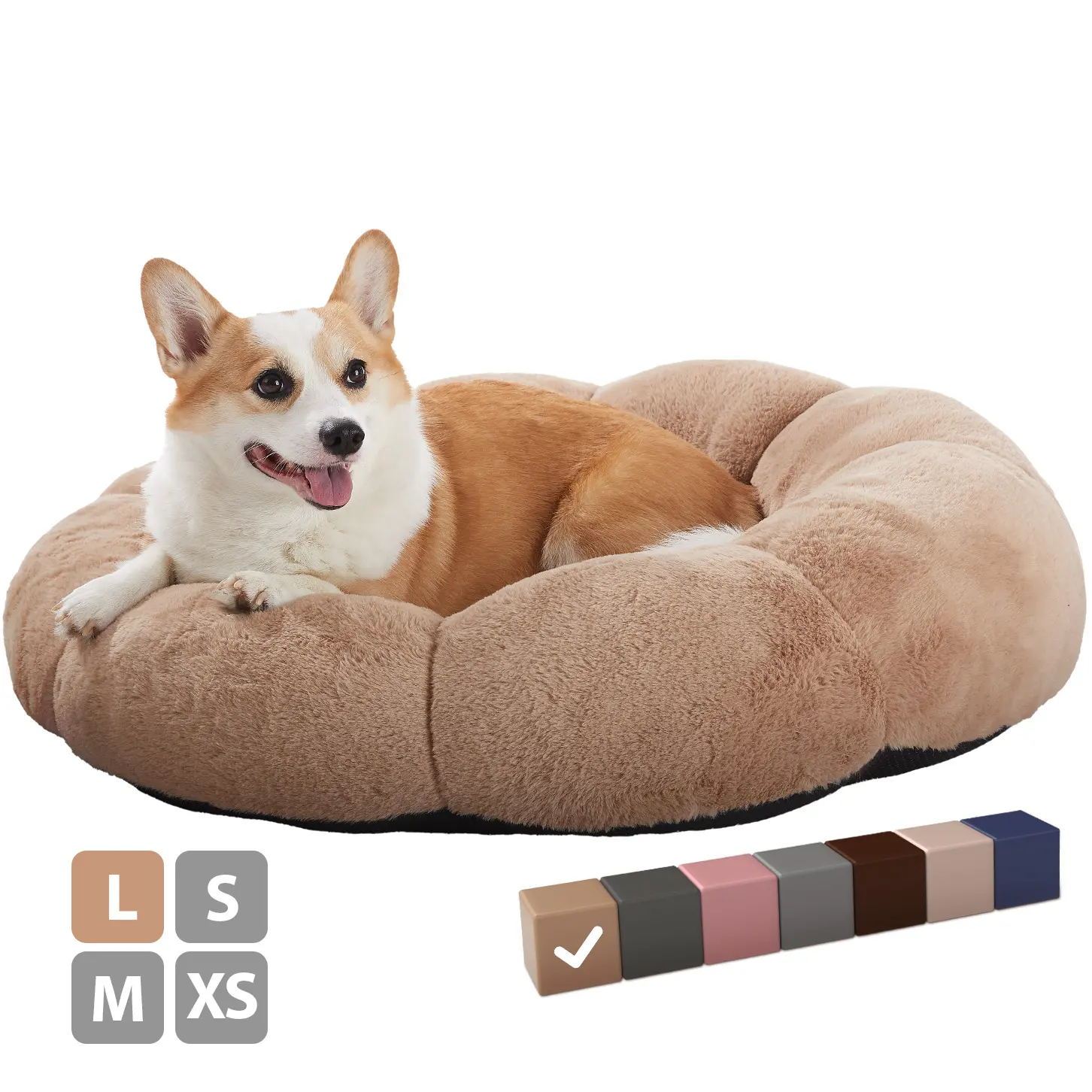【OHGENI】Soft Donut Dog & Cat Bed for Small/Medium/Large Pets, Warming Comfort Fluffy Short Pile Fur, Durable Waterproof Machine Washable Removable Cover, Cute Round Bed for Puppy,Pet Supplies Bedding