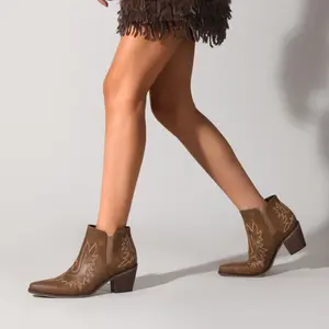 Vintage Embroidered Leather Ankle Boots, Stylish High Heel Western Booties for Fall & Winter