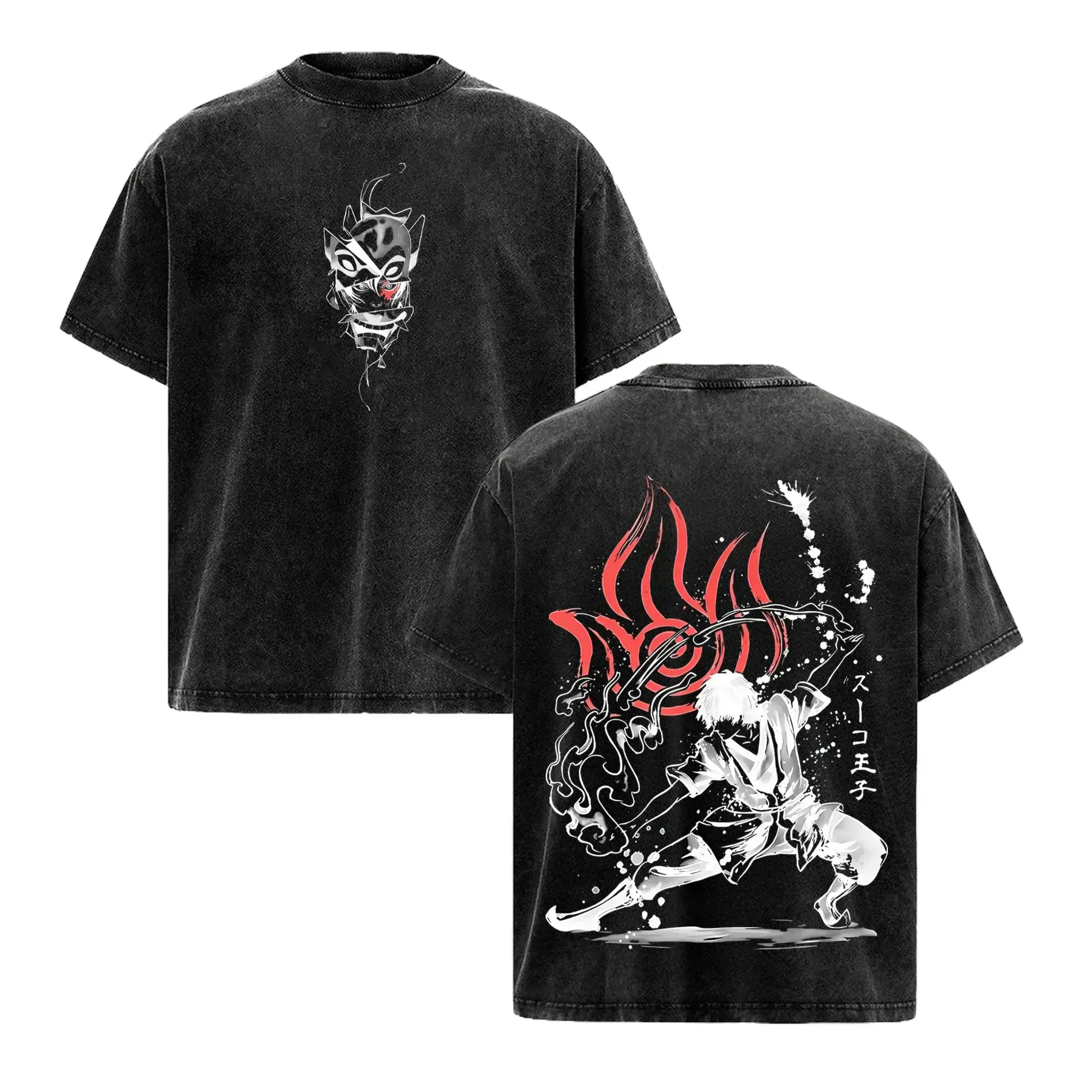 Avatar The Last Airbender Zuko Anime Graphic Tee, Vintage Washed Heavy Cotton Oversized Streetwear,Fire Nation Redemption T-Shirt for Men Women,Y2K Retro Anime Merch Top 90s Graphic American Casual Short Sleeve Tee,Gym & Streetwear | Anime Washing T-Shirt